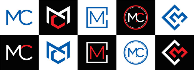 MC logo. M C design. White MC letter. MC, M C letter logo design. Initial letter MC linked circle uppercase monogram logo. M C letter logo vector design. MC letter logo design five style.	
