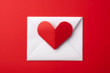 Valentine's day love letter with red heart on red background