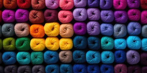 Many different balls of wool or yarn. Top view, handicraft and hobby theme