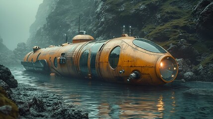 an underwater life pod sits in the middle of some water
