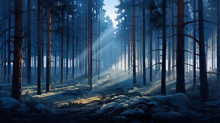 illustration design theme of trees at night