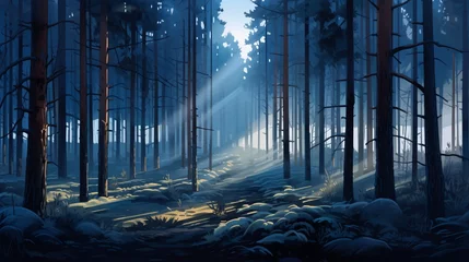 Fototapete Rund illustration design theme of trees at night © Tuah