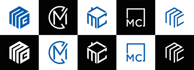 MC logo. M C design. White MC letter. MC, M C letter logo design. Initial letter MC linked circle uppercase monogram logo. M C letter logo vector design. MC letter logo design five style.	

