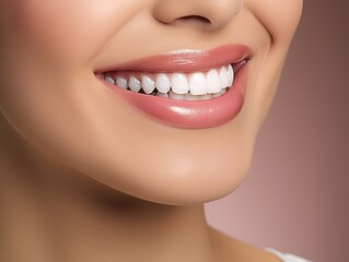 Obraz premium Beautiful wide smile of healthy woman, white teeth close up. Generative AI