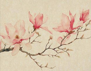 Watercolor Pink Magnolia on Handmade Paper