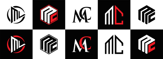 MC logo. M C design. White MC letter. MC, M C letter logo design. Initial letter MC linked circle uppercase monogram logo. M C letter logo vector design. MC letter logo design five style.	
