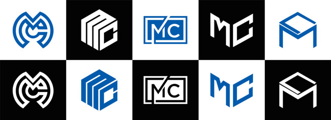 MC logo. M C design. White MC letter. MC, M C letter logo design. Initial letter MC linked circle uppercase monogram logo. M C letter logo vector design. MC letter logo design five style.	
