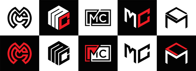 MC logo. M C design. White MC letter. MC, M C letter logo design. Initial letter MC linked circle uppercase monogram logo. M C letter logo vector design. MC letter logo design five style.	
