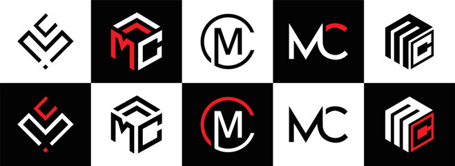 MC logo. M C design. White MC letter. MC, M C letter logo design. Initial letter MC linked circle uppercase monogram logo. M C letter logo vector design. MC letter logo design five style.	
