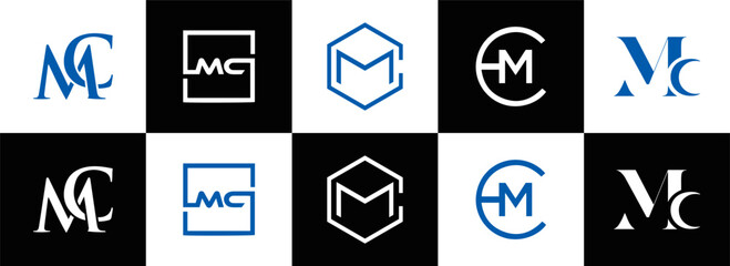 MC logo. M C design. White MC letter. MC, M C letter logo design. Initial letter MC linked circle uppercase monogram logo. M C letter logo vector design. MC letter logo design five style.	
