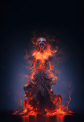 Female elemental of fire, AI generated