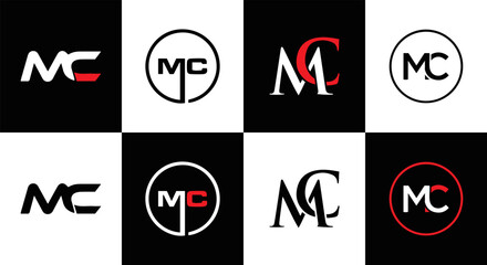 MC logo. M C design. White MC letter. MC, M C letter logo design. Initial letter MC linked circle uppercase monogram logo. M C letter logo vector design. MC letter logo design five style.	
