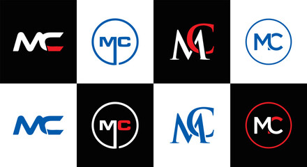 MC logo. M C design. White MC letter. MC, M C letter logo design. Initial letter MC linked circle uppercase monogram logo. M C letter logo vector design. MC letter logo design five style.	
