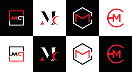 MC logo. M C design. White MC letter. MC, M C letter logo design. Initial letter MC linked circle uppercase monogram logo. M C letter logo vector design. MC letter logo design five style.	

