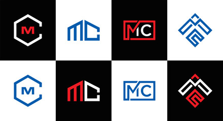 MC logo. M C design. White MC letter. MC, M C letter logo design. Initial letter MC linked circle uppercase monogram logo. M C letter logo vector design. MC letter logo design five style.	
