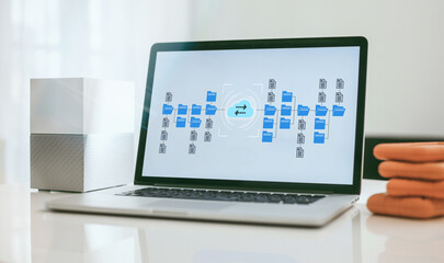 Laptop and nas. Archiving document directory on cloud. Business setup document management system.
