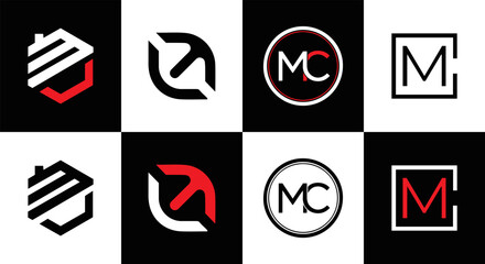 MC logo. M C design. White MC letter. MC, M C letter logo design. Initial letter MC linked circle uppercase monogram logo. M C letter logo vector design. MC letter logo design five style.	
