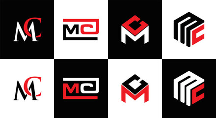 MC logo. M C design. White MC letter. MC, M C letter logo design. Initial letter MC linked circle uppercase monogram logo. M C letter logo vector design. MC letter logo design five style.	
