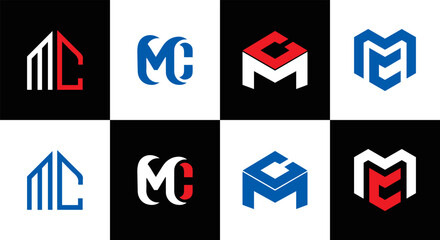 MC logo. M C design. White MC letter. MC, M C letter logo design. Initial letter MC linked circle uppercase monogram logo. M C letter logo vector design. MC letter logo design five style.	
