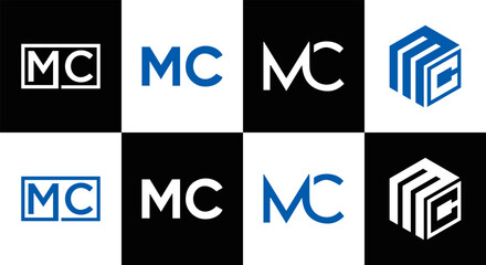 MC logo. M C design. White MC letter. MC, M C letter logo design. Initial letter MC linked circle uppercase monogram logo. M C letter logo vector design. MC letter logo design five style.	

