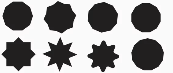Foto op Aluminium Set of black price sticker, sale or discount sticker, sunburst badges icon. Stars shape with different number of rays. Special offer price tag. Red starburst promotional badge set, shopping labels © Color CF ID: #35219