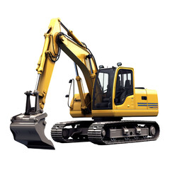 Yellow Excavator isolated on cutout PNG transparent background