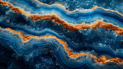 Sapphire blue marble stone with gold vein. Vivid graphite texture geode wallpaper background