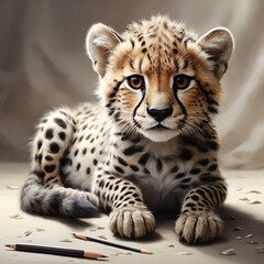 Hyperrealistic Grace of a Cute Black and White Cheetah AI Generative