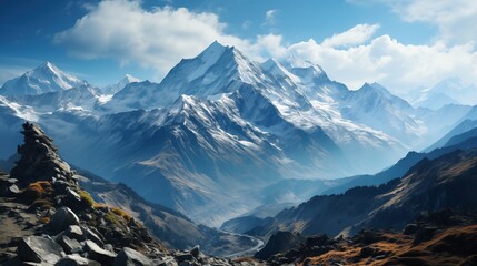 The steep icy mountains of the Himalayas illustration - 713225880