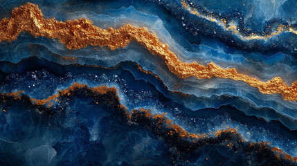 Sapphire blue marble stone with gold vein. Vivid graphite texture geode wallpaper background