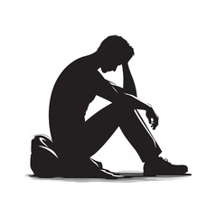 Depths of Desolation: Sad Man Silhouettes Illustrating the Profound Abyss of Emotional Despair - Depression Silhouette - Depressed Man Vector
 - obrazy, fototapety, plakaty