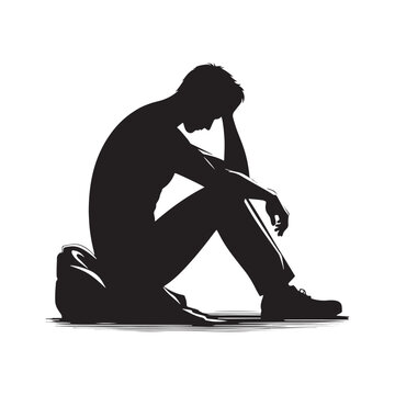 recommend clip art: Depths of Desolation: Sad Man Silhouettes Illustrating the Profound Abyss of Emotional Despair - Depression Silhouette - Depressed Man Vector
                    