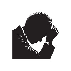Soulful Solitude: Depressed Man Silhouette in a Series of Expressive and Thought-Provoking Shadows - Depression Illustration - Anxiety Vector
