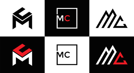 MC logo. M C design. White MC letter. MC, M C letter logo design. Initial letter MC linked circle uppercase monogram logo. M C letter logo vector design. MC letter logo design five style.	
