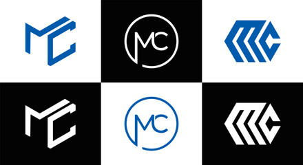 MC logo. M C design. White MC letter. MC, M C letter logo design. Initial letter MC linked circle uppercase monogram logo. M C letter logo vector design. MC letter logo design five style.	
