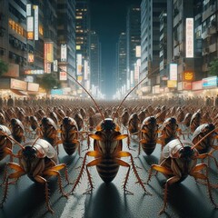 large army of cockroaches invades the streets - obrazy, fototapety, plakaty