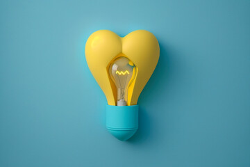Minimalist Light Bulb Concept on Pastel Blue Background created with Generative AI technology