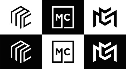 MC logo. M C design. White MC letter. MC, M C letter logo design. Initial letter MC linked circle uppercase monogram logo. M C letter logo vector design. MC letter logo design five style.	
