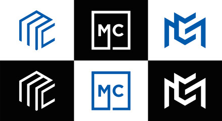 MC logo. M C design. White MC letter. MC, M C letter logo design. Initial letter MC linked circle uppercase monogram logo. M C letter logo vector design. MC letter logo design five style.	
