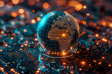 Active world trade drives the global market, fostering economic interdependence. The dynamic electronics market reflects rapid innovation, creating a competitive landscape. - obrazy, fototapety, plakaty