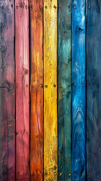 Vibrant Rainbow Painted Wooden Planks Texture created with Generative AI technology