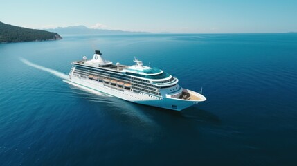 a cruise ship with tourists sails on the sea. vacation concept. cruise, travel