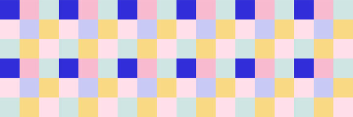 Groovy checkered seamless pattern, vintage aesthetic background, psychedelic checkerboard texture. Funky hippie fashion textile print, retro background with distorted grid tile vector pattern set