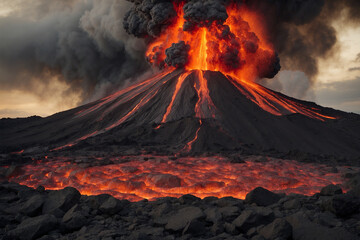 photo of a volcano erupting, releasing hot steam, lava and magma 1
