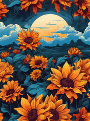 Fototapeta na wymiar sun flowers background illustration art