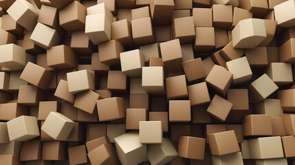 background of stack of wooden cubes of different variations of brown color, located on top of each other.