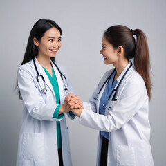 Fototapeta premium Two young female doctors who met each other