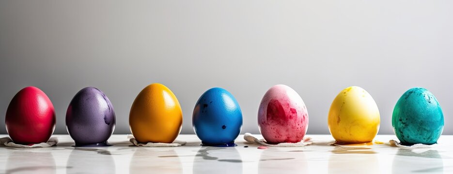 A vibrant display of festive easter eggs, each uniquely decorated and ready to brighten any indoor celebration