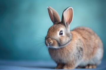 Obraz premium A majestic mountain cottontail with snow-white fur and long, delicate ears stands tall as the sun shines through the window of its cozy indoor home