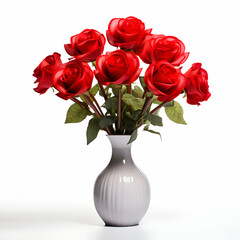 Fototapeta premium Bouquet of red roses in vase isolated